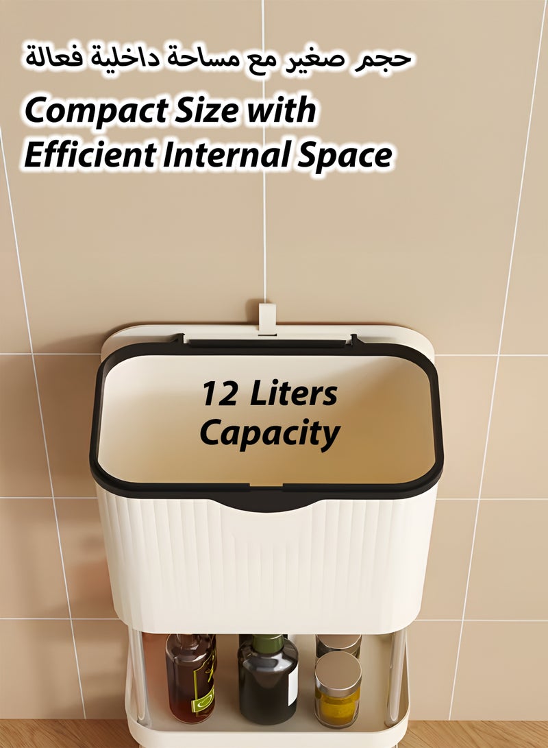 Toshionics 2-Layer Slim Kitchen Trash Can with Storage Shelf & Wheels | Covered Garbage Bin Organizer with Sliding Lid | Narrow Wastebasket for Bathroom, Bedroom, Living Room & Office - Image 5